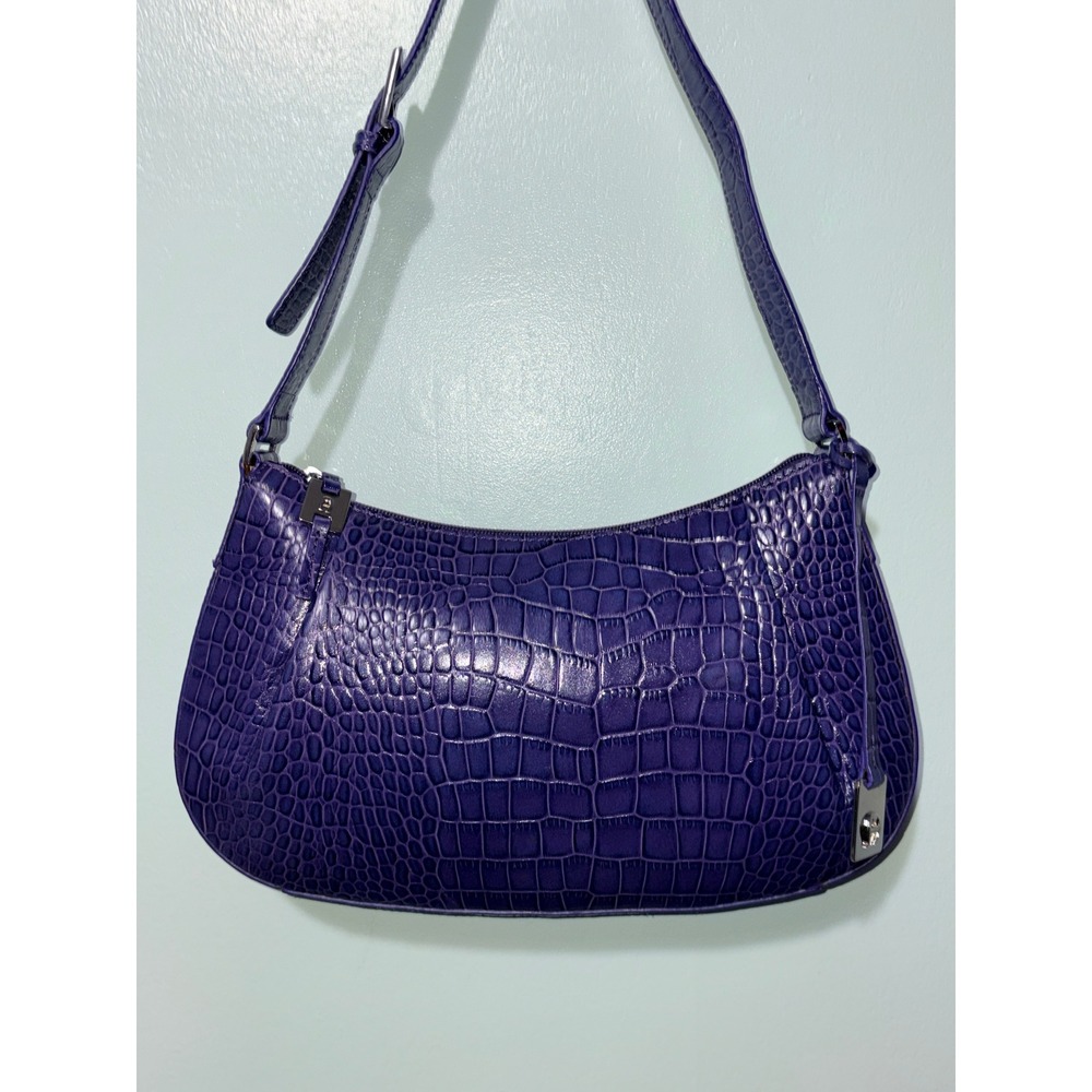 Aigner Croc Embossed Leather Shoulder Bag Purple Shoulder Bag